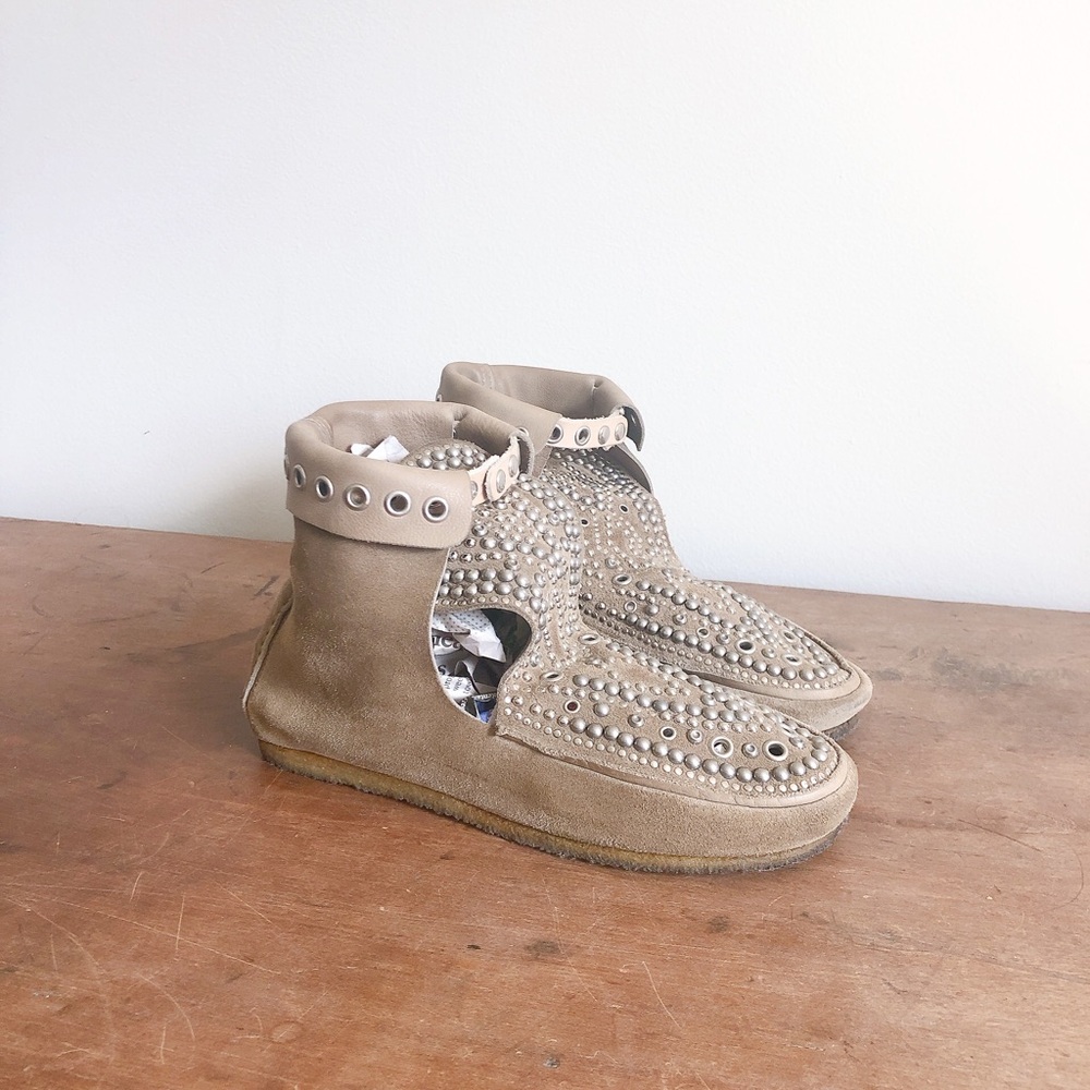 Isabel Marant Morley Studded Tan Suede Ankle Boots Moccasins - Picture 2 of 6